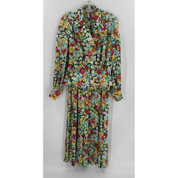 GORGEOUS ANNE CRIMMINS FOR UMI COLLECTION MULTICOLOR 100% SILK SKIRT SUIT-SIZE 8 - Picture 1 of 14